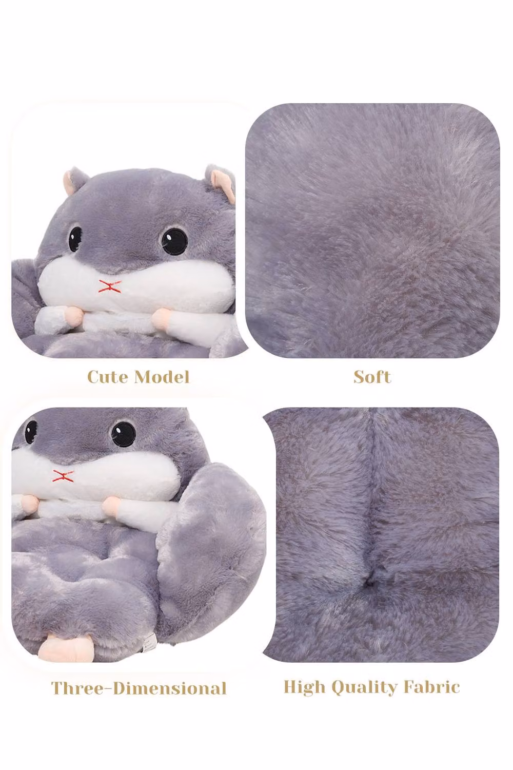 Living and Home Grey Cartoon Hamster Plush Cushion, W/D/H: 50 x 50 x 50 cm – 3