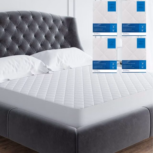 Gr8 Home Anti Allergy Quilted Mattress Protector in White, W: 150 cm x D: 200 cm