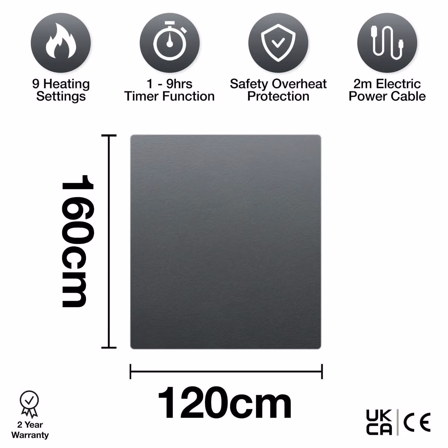 Purus Deluxe Electric Heated Double Sofa Blanket in Grey with Soft Fleece and Remote Control, W: 160 cm, D: 120 cm – 2