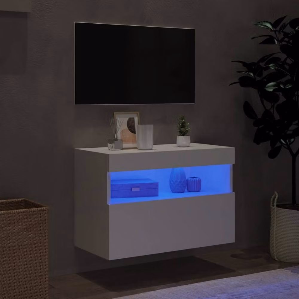 Berkfield Home Modern TV Wall Cabinet with LED Lights in White, W/D/H: 60 x 30 x 40 cm – 3