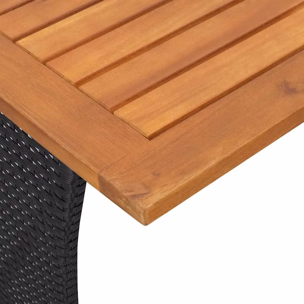 Berkfield Home Garden Table with Black Poly Rattan and Acacia Wood Top, W/D/H: 105 x 75 x 72 cm – 4
