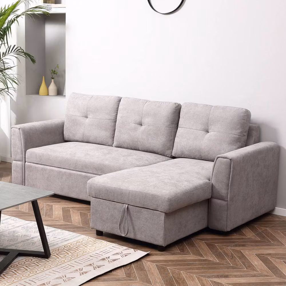 STILVORA Grey Fabric L-Shape Sofa Bed with Storage and Pull Out Frame – 2