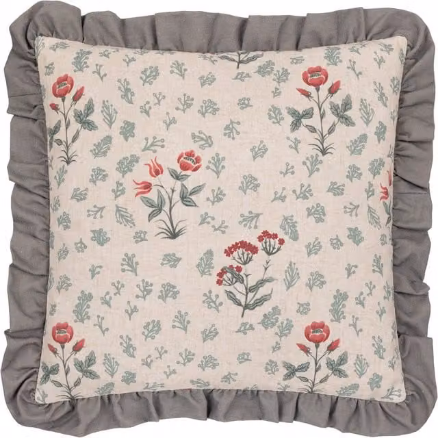 Make It A Home Renata Floral Printed Linen Ruffle Cushion Cover, Multicolour and Yellow
