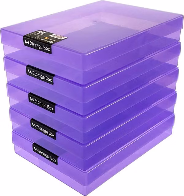 WestonBoxes Purple Plastic A4 Craft Storage Boxes with Lid