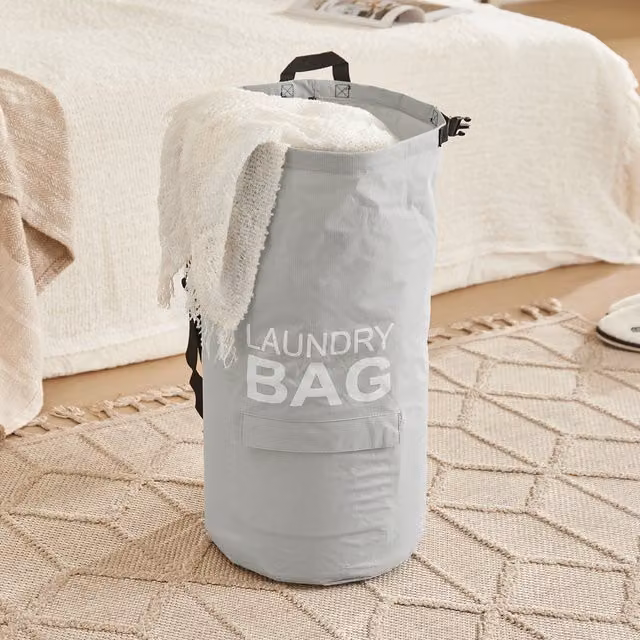 Livingandhome Collapsible Laundry Backpack Bag with Straps and Handles, Grey
