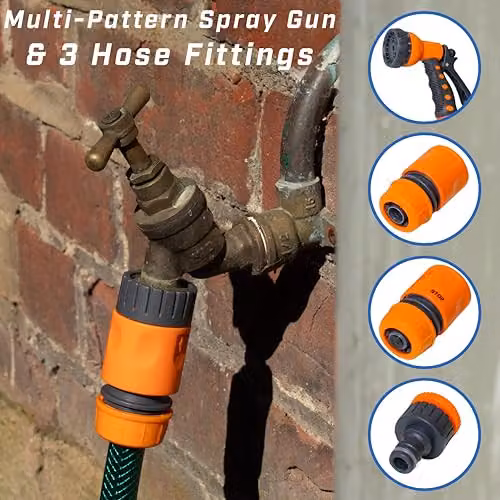 Faithfull Heavy-Duty Reinforced PVC Garden Hose Kit, 30m, Multicolour – 4