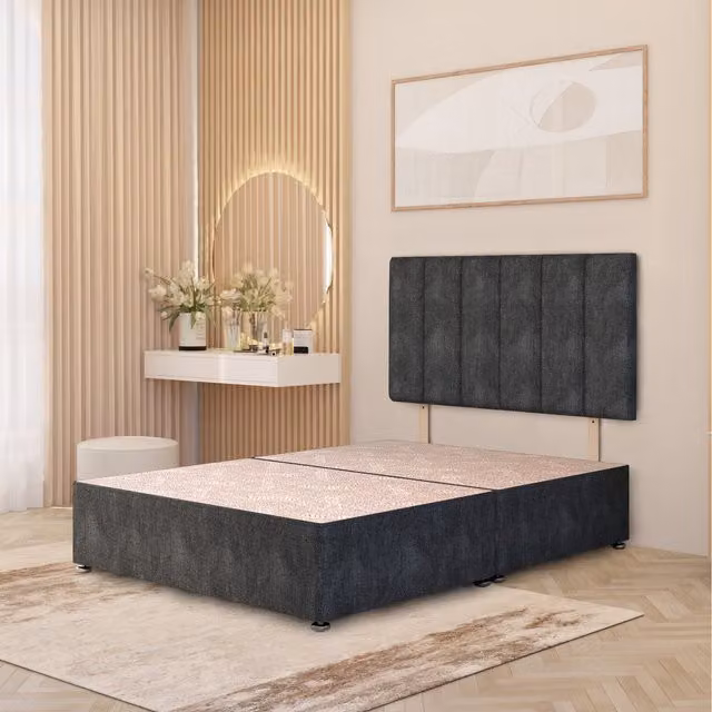 Somnior Beds Ltd Upholstered Fabric Divan Bed Base with Drawers and Striped Design in Anthracite Grey, W/D/H: 90 x 190 cm