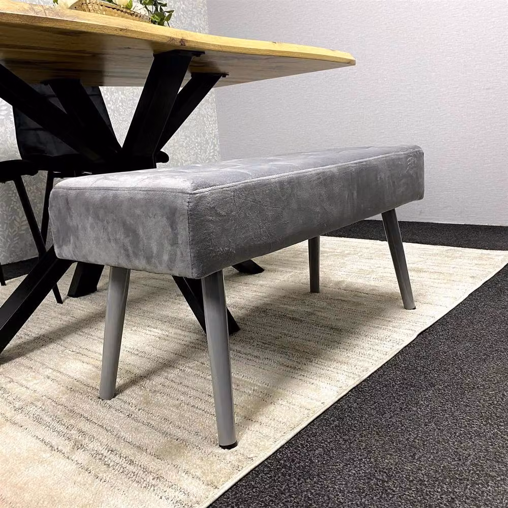 KOSY KOALA Modern Rectangular Dining Set with Velvet Chairs and Wooden Benches in Black, Brown or Grey – 5