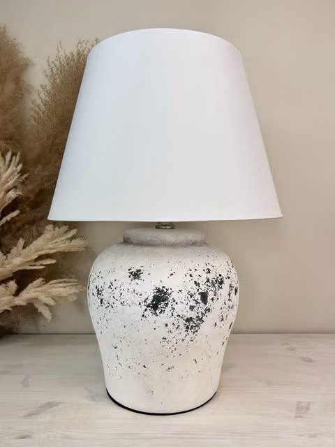 Downton Interiors Stone Effect Ceramic Table Lamp with White Fabric Cone Shade
