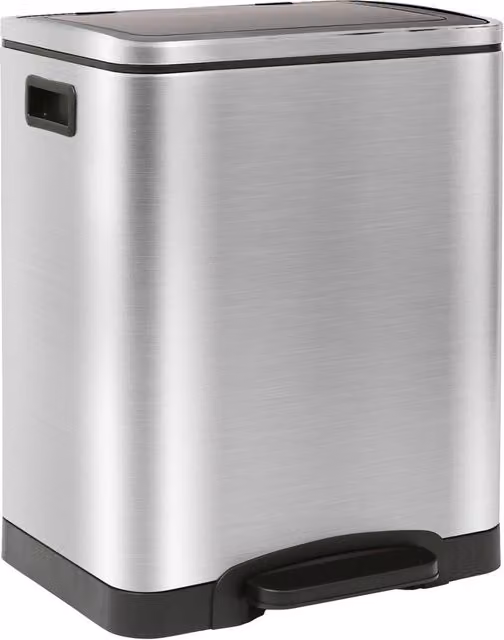 Harbour Housewares 30L Stainless Steel Double Kitchen Pedal Bin in Silver with Soft Close Compartments and Removable Inner Buckets – 3