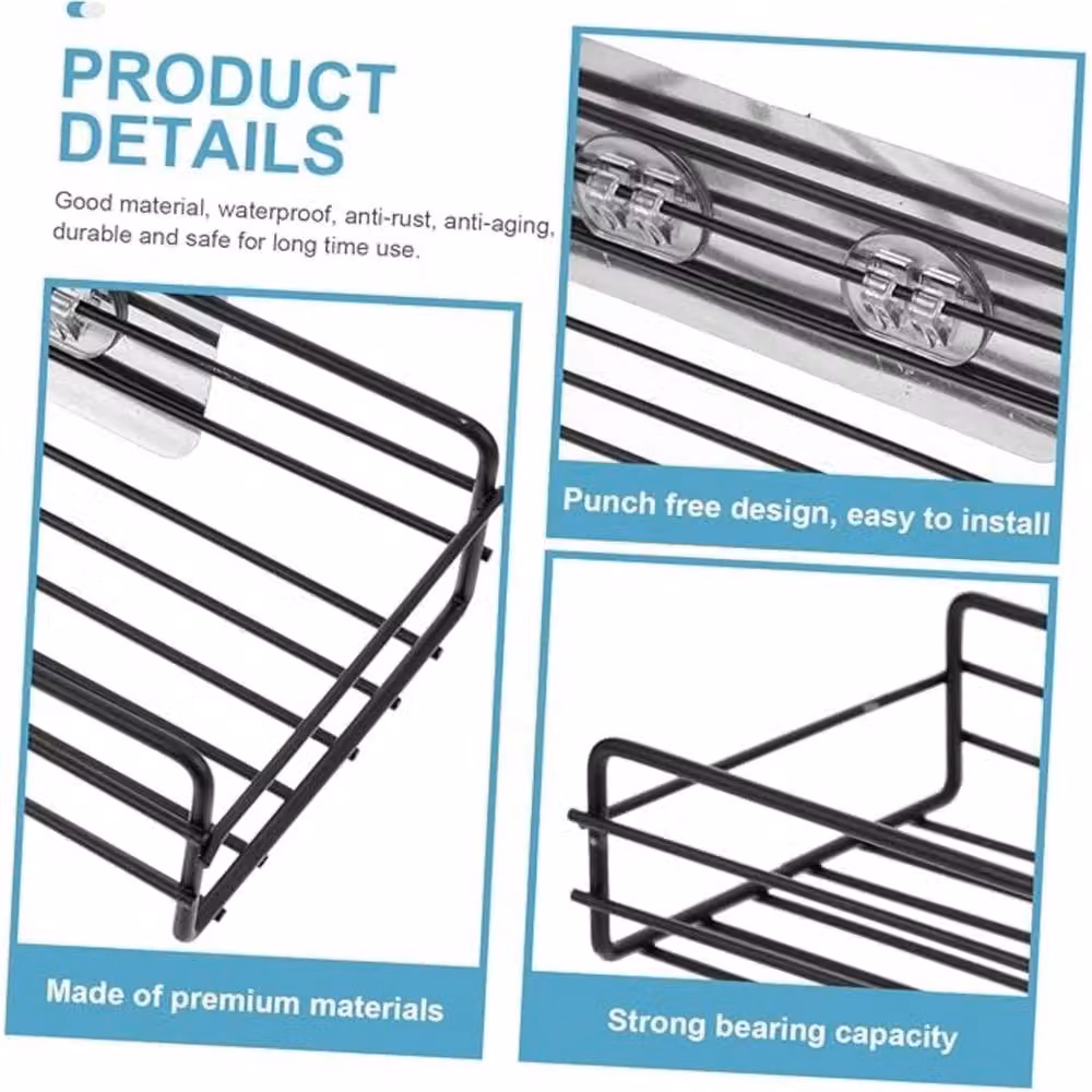 Nordara 2-Pack Adhesive Bathroom Shower Caddy Shelf Storage Organizer Tray Holder in Black – 3