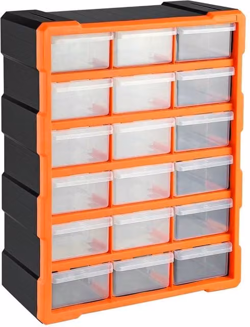 NESTLUNE 18 Drawer Multi Organiser Storage Cabinet for Nails and Screws, Orange and Transparent