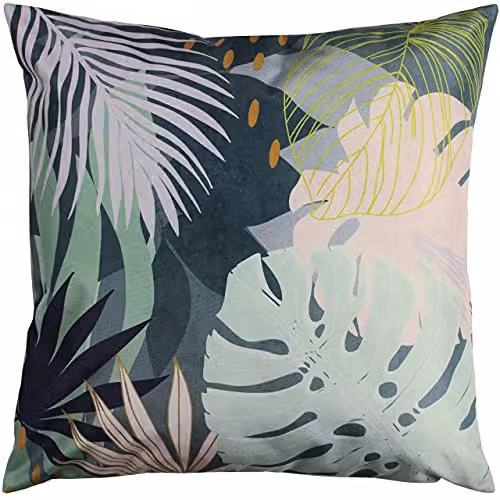 Furn Leafy Floral Square Outdoor Cushion in Petrol Multicolour, W/D/H: 43 x 43 x 43 cm