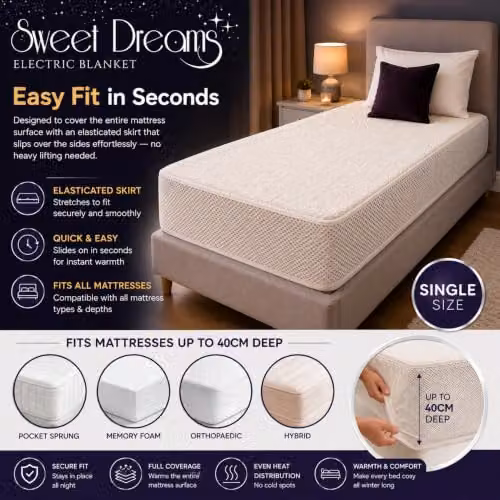 Sweet Dreams Single Size White Fleece Electric Heated Mattress Cover with Digital Control and Overheat Protection, W/D/H: 90 x 200 cm – 5