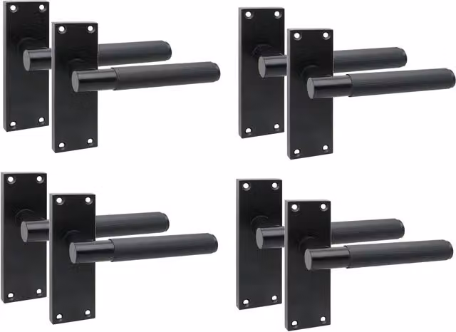 Golden Grace Matt Black Victorian T-Bar Linear Design Door Handle with Screws and Spindle, 4 Pairs