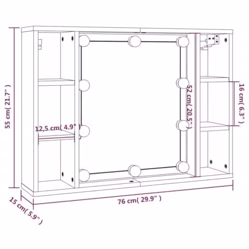 vidaXL Modern Mirror Cabinet with LED Lighting in Brown and Grey, W/D/H: 76 x 15 x 55 cm – 3