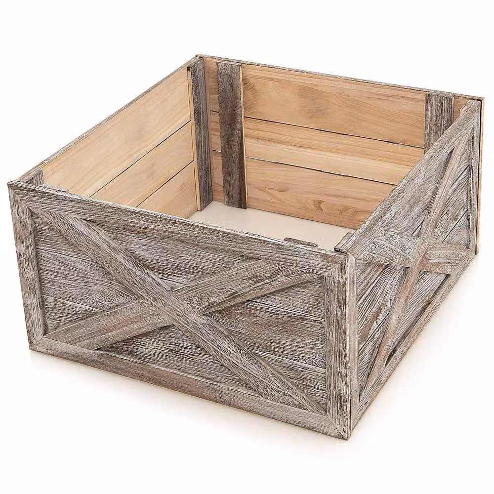 Gymax Vintage Solid Wood Christmas Tree Collar Box in Grey – 8