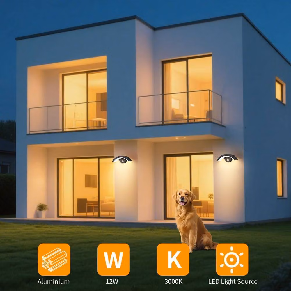Goeco 24W LED Outdoor Wall Lamp with Motion Sensor, IP65 Waterproof, Warm White 3000K, Black – 5