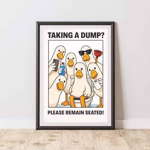 60 Second Makeover Funny Silly Goose Bathroom Wall Art Poster, Multicolour, A4