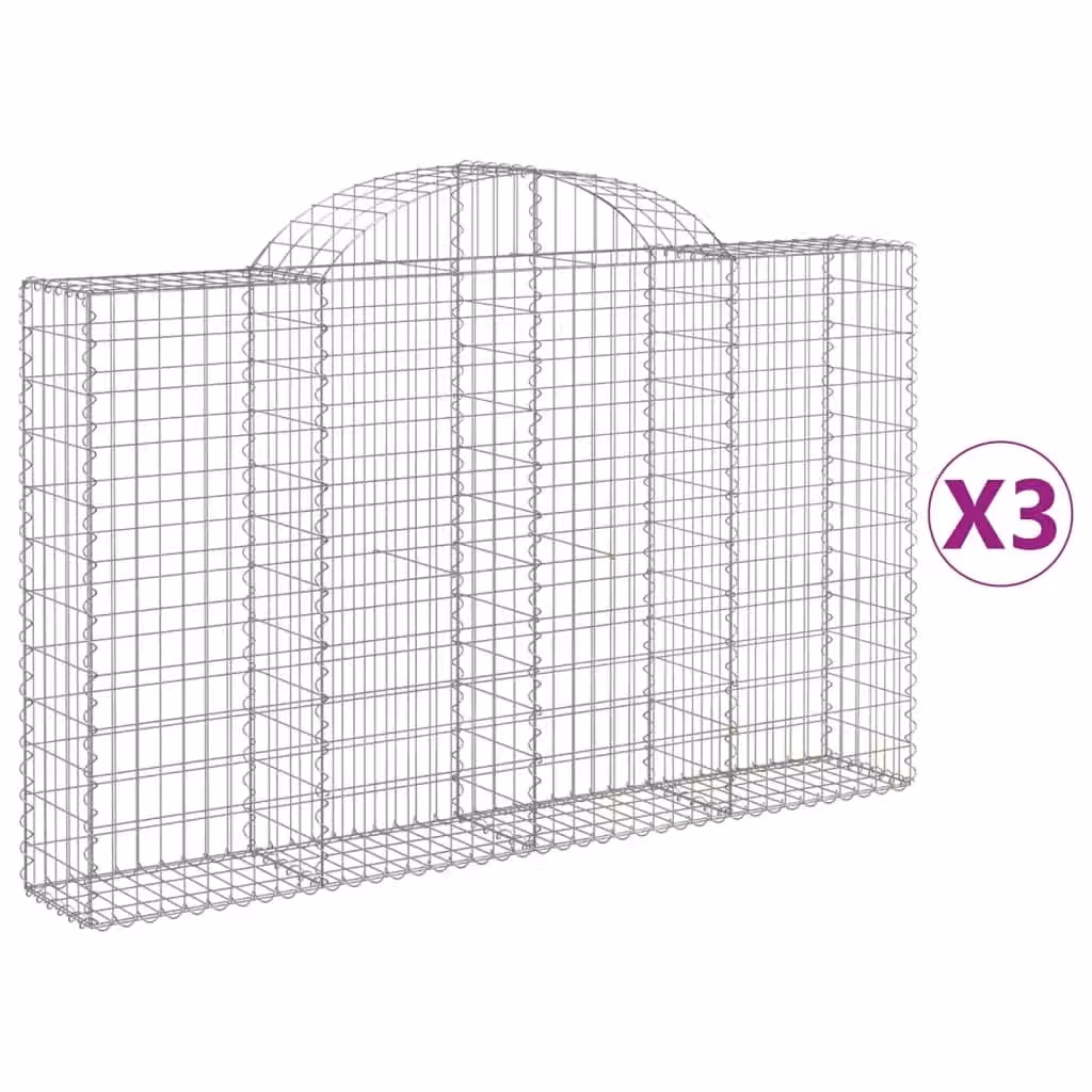 Berkfield Home Arched Gabion Baskets, 3 Piece Set, Silver Galvanised Steel, W: 200 cm, D: 30 cm, H: 120-140 cm – 2