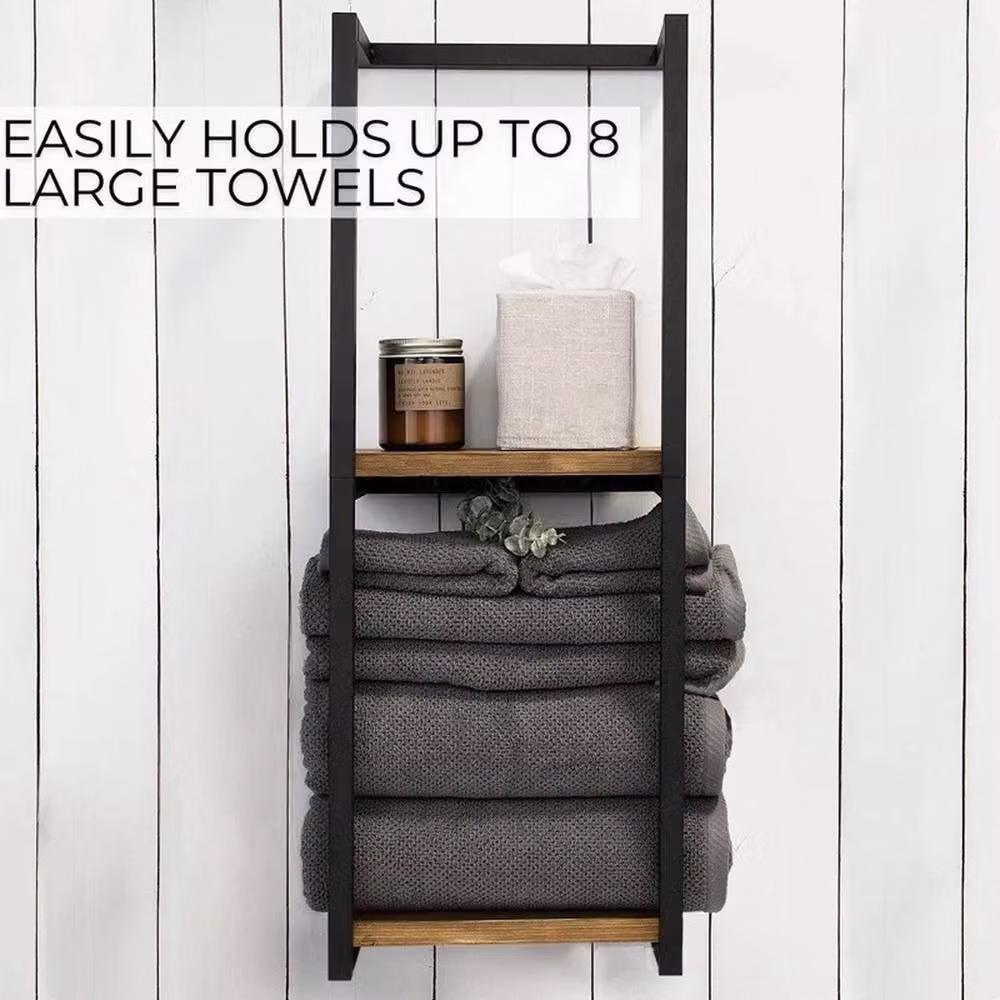 EONLION Wall Mounted Metal Towel Rack and Storage Shelf in Matt Black – 2