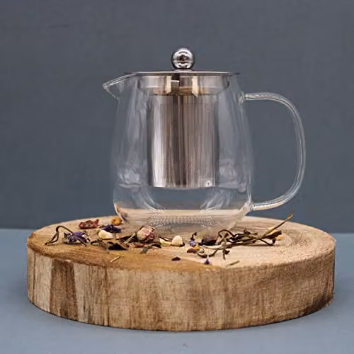 KDMD Glass and Stainless Steel Infuser Teapot in White, 550ml – 3