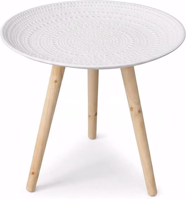 Nordara Modern Round Wood Coffee End Table in White, Diameter: 100 cm