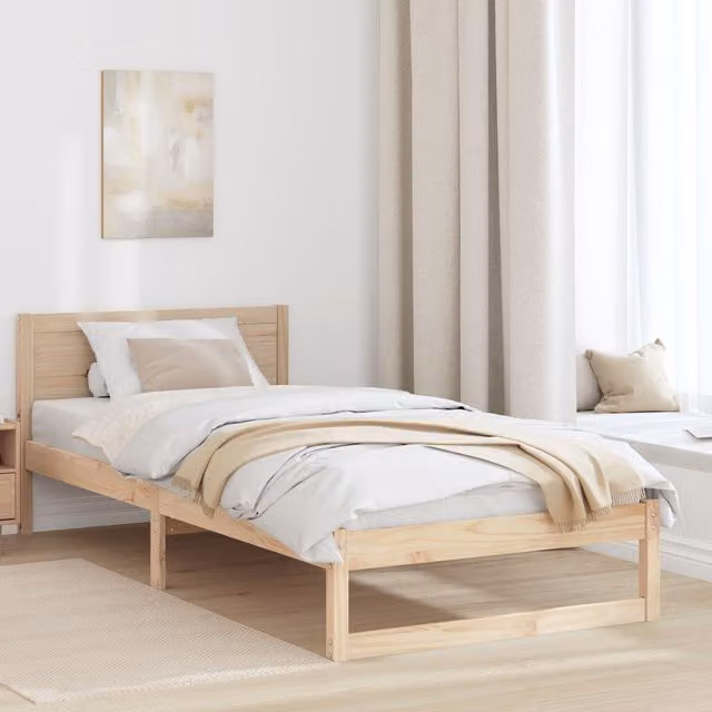 Berkfield Home Solid Pine Wood Bed Frame in Beige, W/D/H: 90 x 190 cm