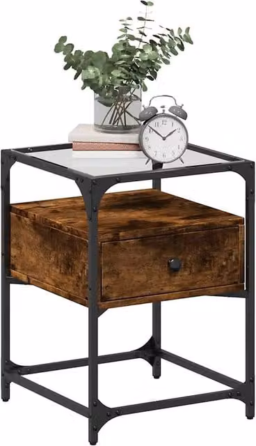 Berkfield Home Decorative Bedside Cabinet in Smoked Oak Brown, W/D/H: 40 x 40 x 55 cm