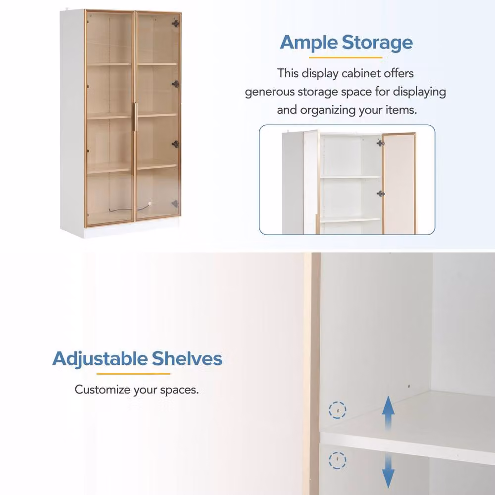 Merax Modern White Glass Display Cabinet with Integrated LED Lighting, W/D/H: 80 x 40 x 160 cm – 3