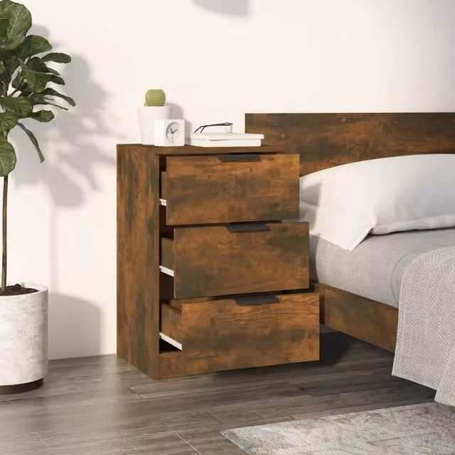 Berkfield Home Modern Bedside Cabinets, 2 Piece Set in Smoked Oak Brown, W/D/H: 40 x 36 x 65 cm