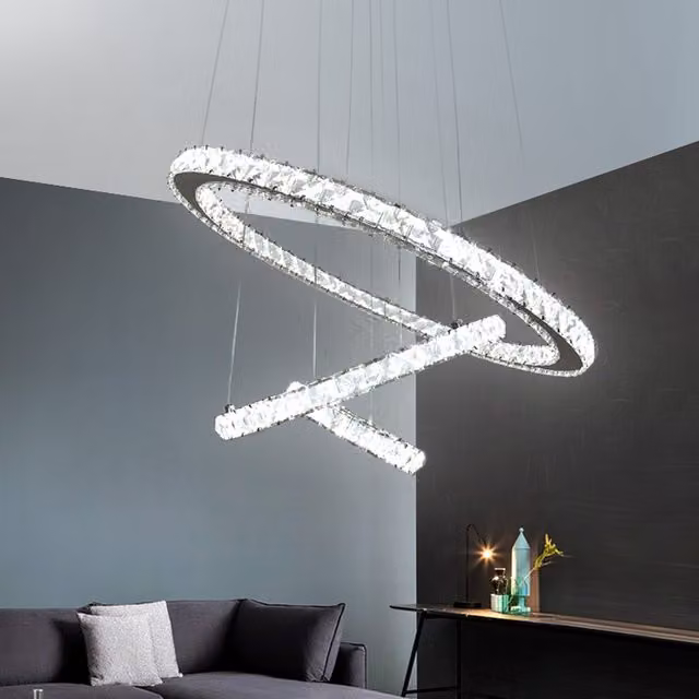 Livingandhome Silver LED Crystal Ring Pendant Hanging Ceiling Light