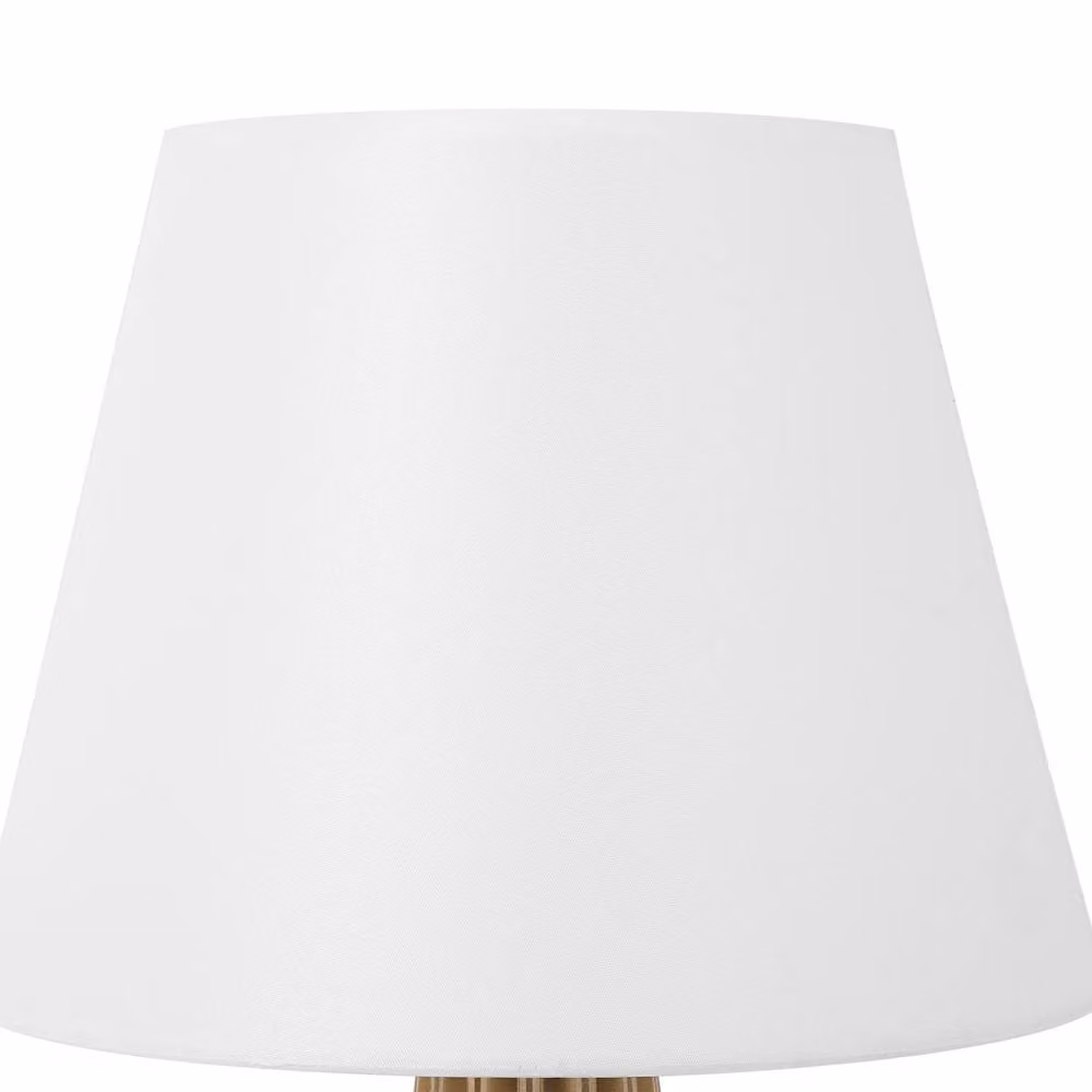 Wyld and Coco Modern Table Lamp with Brown Wood Base and White Fabric Shade – 2
