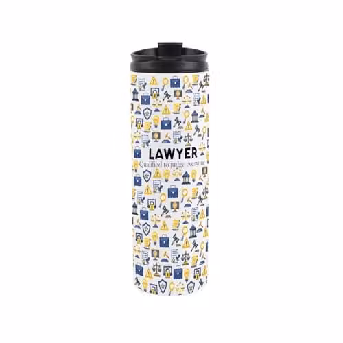 Purely Home Lawyer Travel Mug, Multicoloured and White Reusable Stainless Steel Vacuum-Sealed Flask, 500ml – 1
