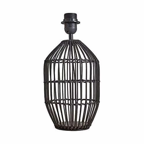 ValueLights Hollins Modern Cylinder Table Lamp Base in Matt Black Rattan and Ceramic, H: 34.0 cm, W: 16.0 cm, D: 16.0 cm