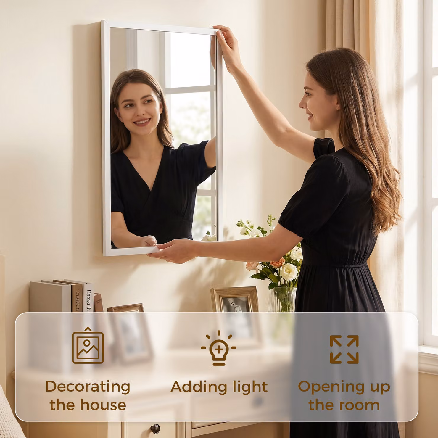 HOMCOM Classic Rectangular Wall-Mounted Glass Mirror, White, W: 70 cm, H: 50 cm – 2