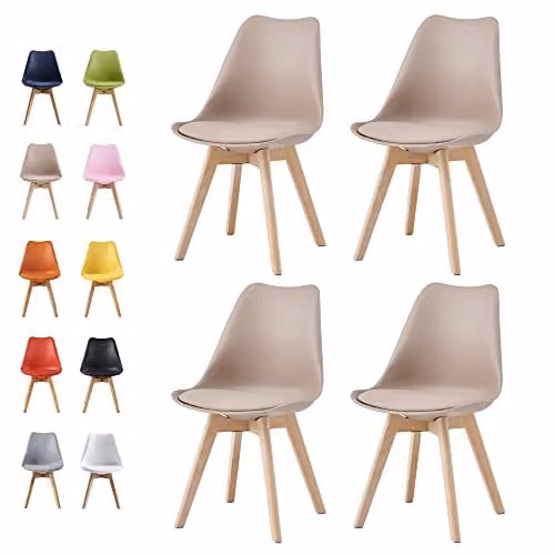 MCC Direct Set of 4 Eva Retro Dining Chairs with Wooden Legs in Brown