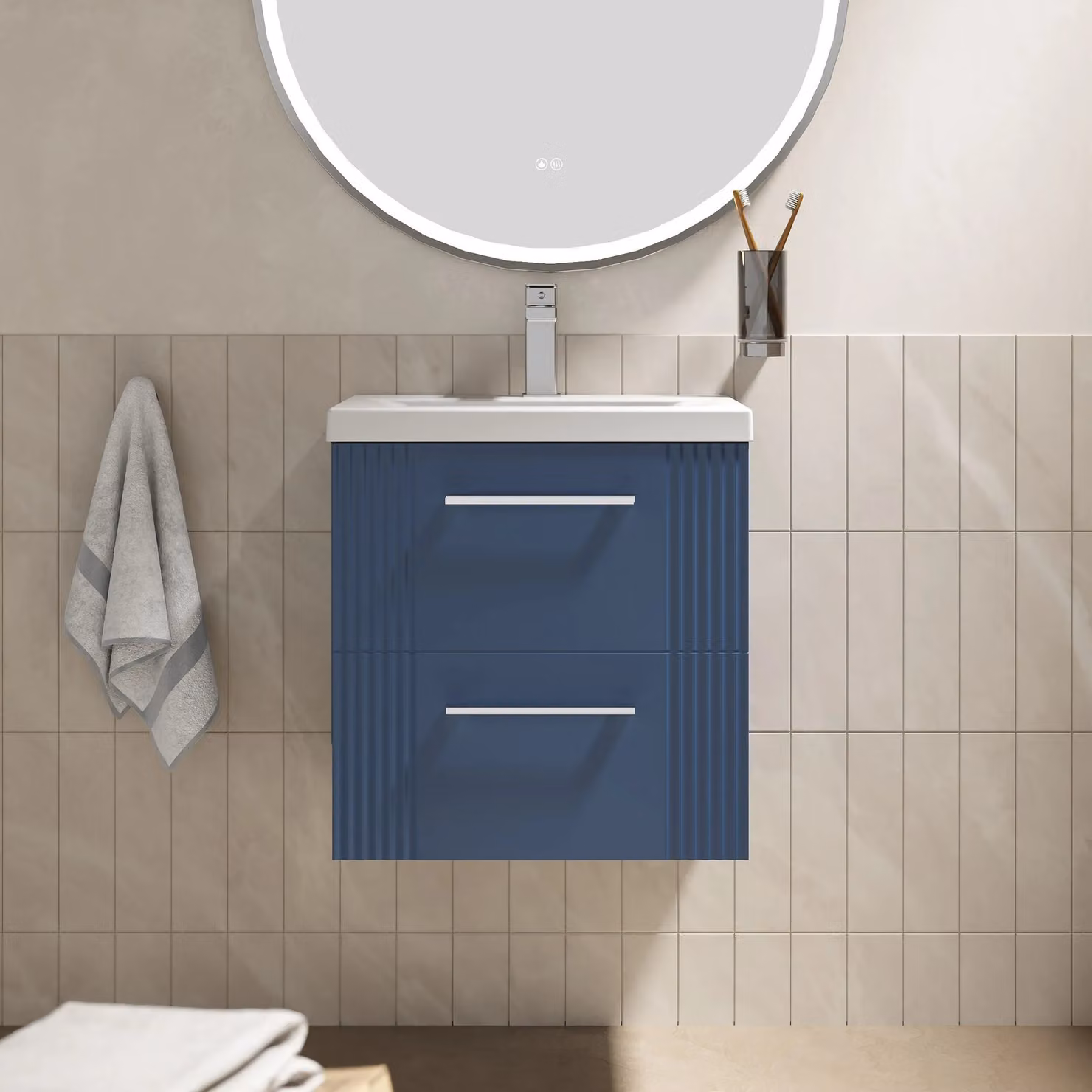 Balterley Wall Hung 2 Drawer Vanity Unit with Mid-Edge Basin, Satin Blue – 2