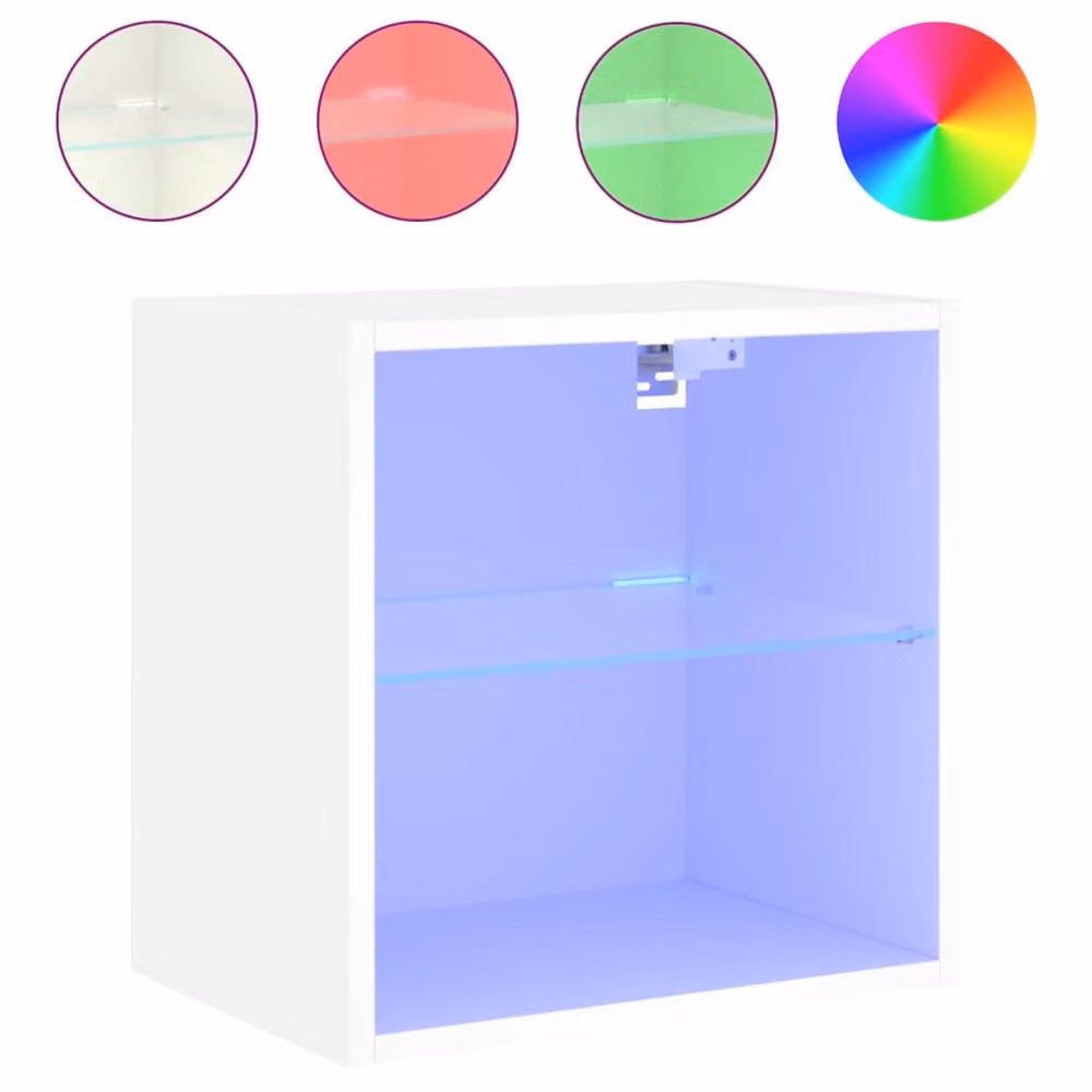 Berkfield Home Wall-mounted Decorative Bedside Cabinet with Integrated LED Lights, White, W/D/H: 40 x 28.5 x 28.5 cm – 3