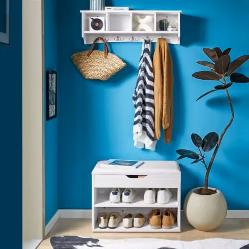 SoBuy White Wall Display Storage Unit with 4 Components and 5 Hooks, W/D/H: 73 x 16 x 24 cm – 2