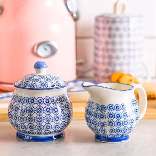 Nicola Spring Blue Floral Porcelain Milk Jug and Sugar Set with Drip-Free Spout – 2