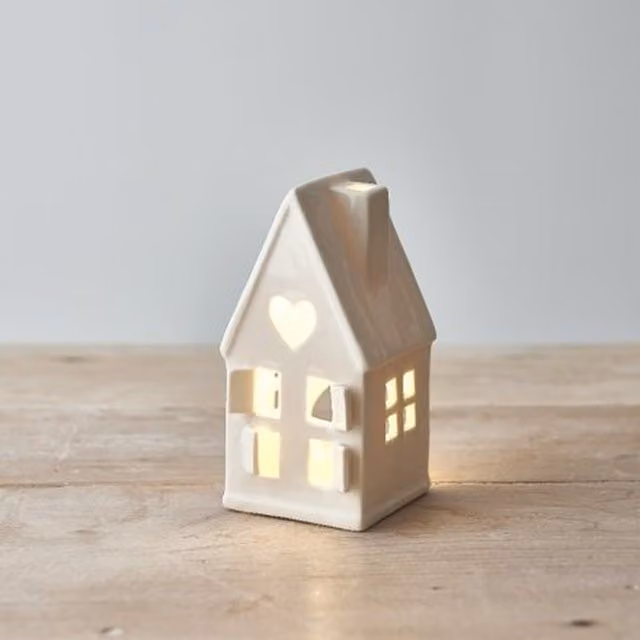 Little Cosy Home Ceramic Dainty House Tea Light Holder, White