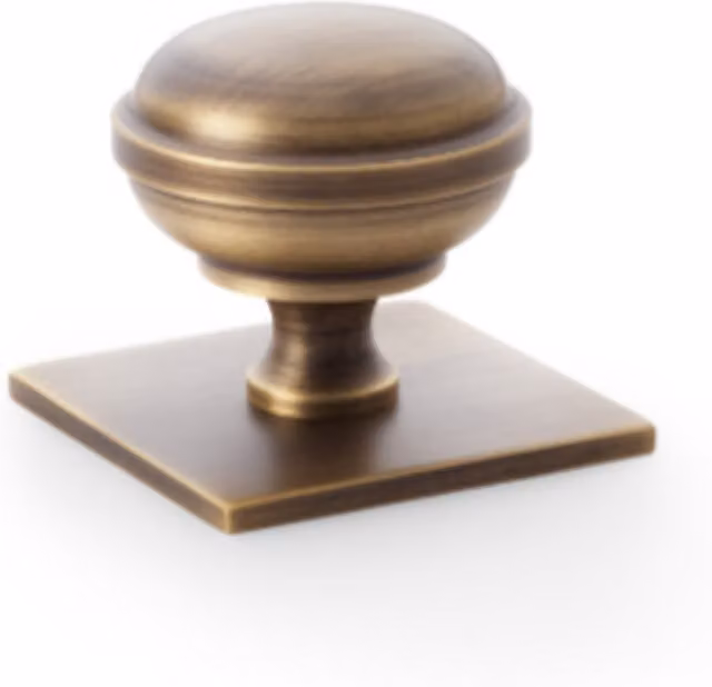 Handle & Home Brushed Antique Brass Cabinet Knob and Cup Pull with Backplate, 38mm