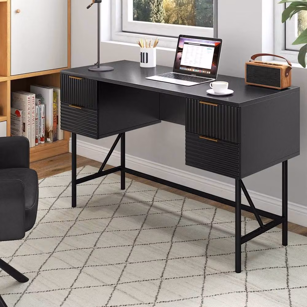 PAWNORA Modern Black Metal Computer Desk for Home Office – 5