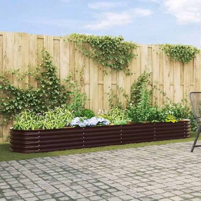 Berkfield Home Garden Raised Bed in Brown, Made of Galvanised Steel, W: 400 cm, D: 80 cm, H: 44 cm