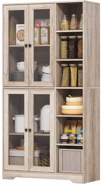 HOMCOM Tall Kitchen Cupboard and Pantry Storage Cabinet in Light Grey, Height: 172 cm