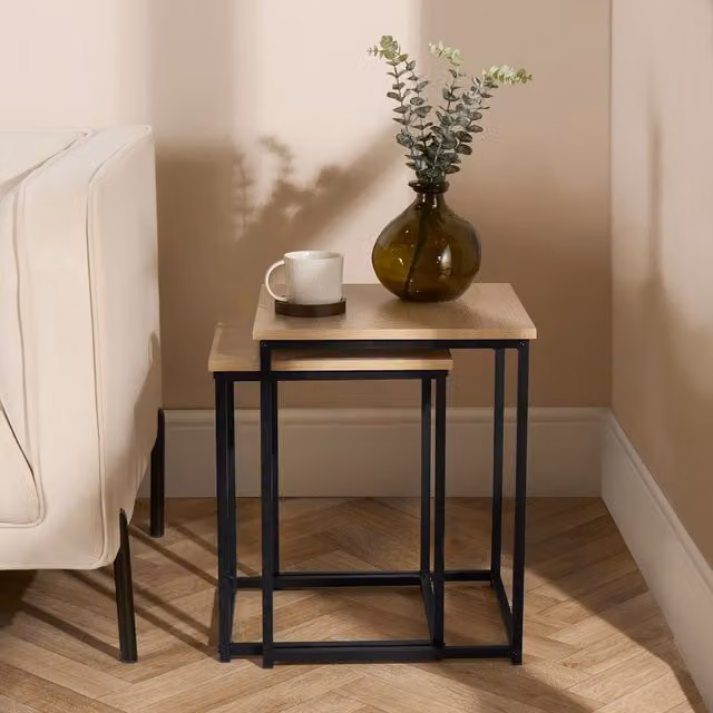 OHS Manhattan Set of 2 Square Nest of Tables in Light Oak and Brown – 1