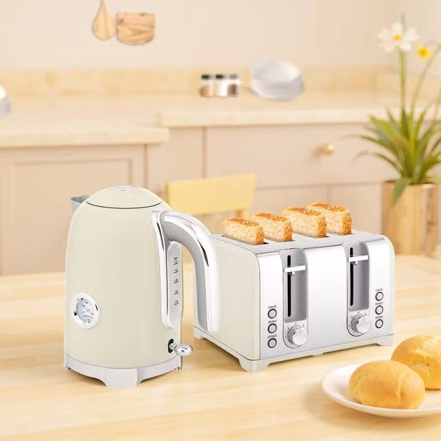 HOMCOM Retro Kettle and Toaster Set in Grey and Silver