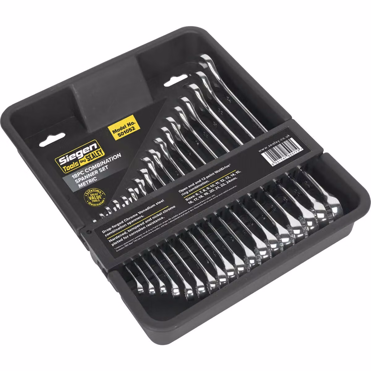 Loops 18pc Slim Handled Combination Spanner Set in Silver and Multicolour Chrome Vanadium Steel – 2