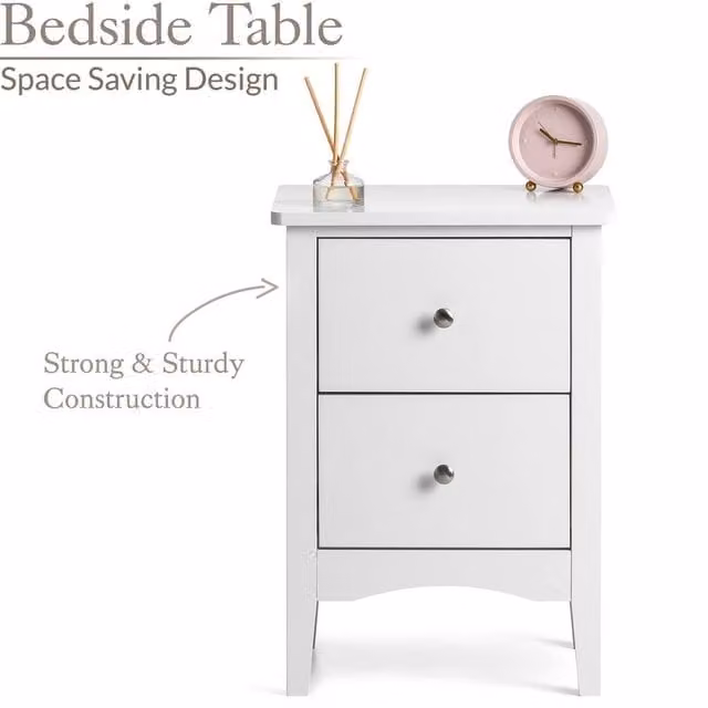 FORGEVIO White 2 Drawer Slim Bedside Table for your Bedroom – 1